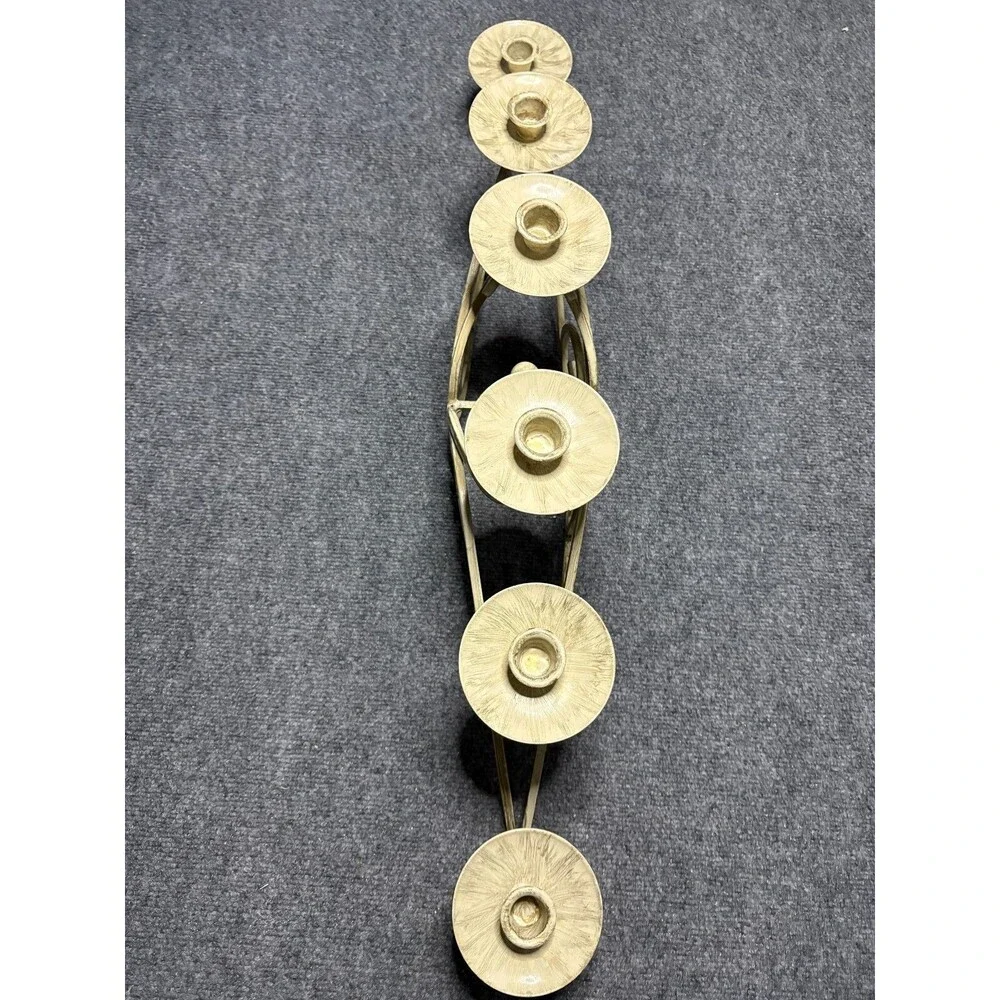 Vintage 6 candle holder Metal Table Candelabra  Scone Gold Brushed Beige 31